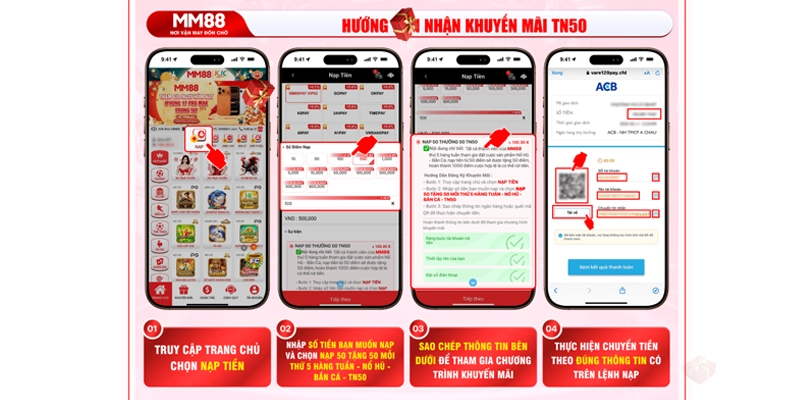 Sự kiện ưu đãi MM88 nạp 50 tặng 50 mỗi tuần